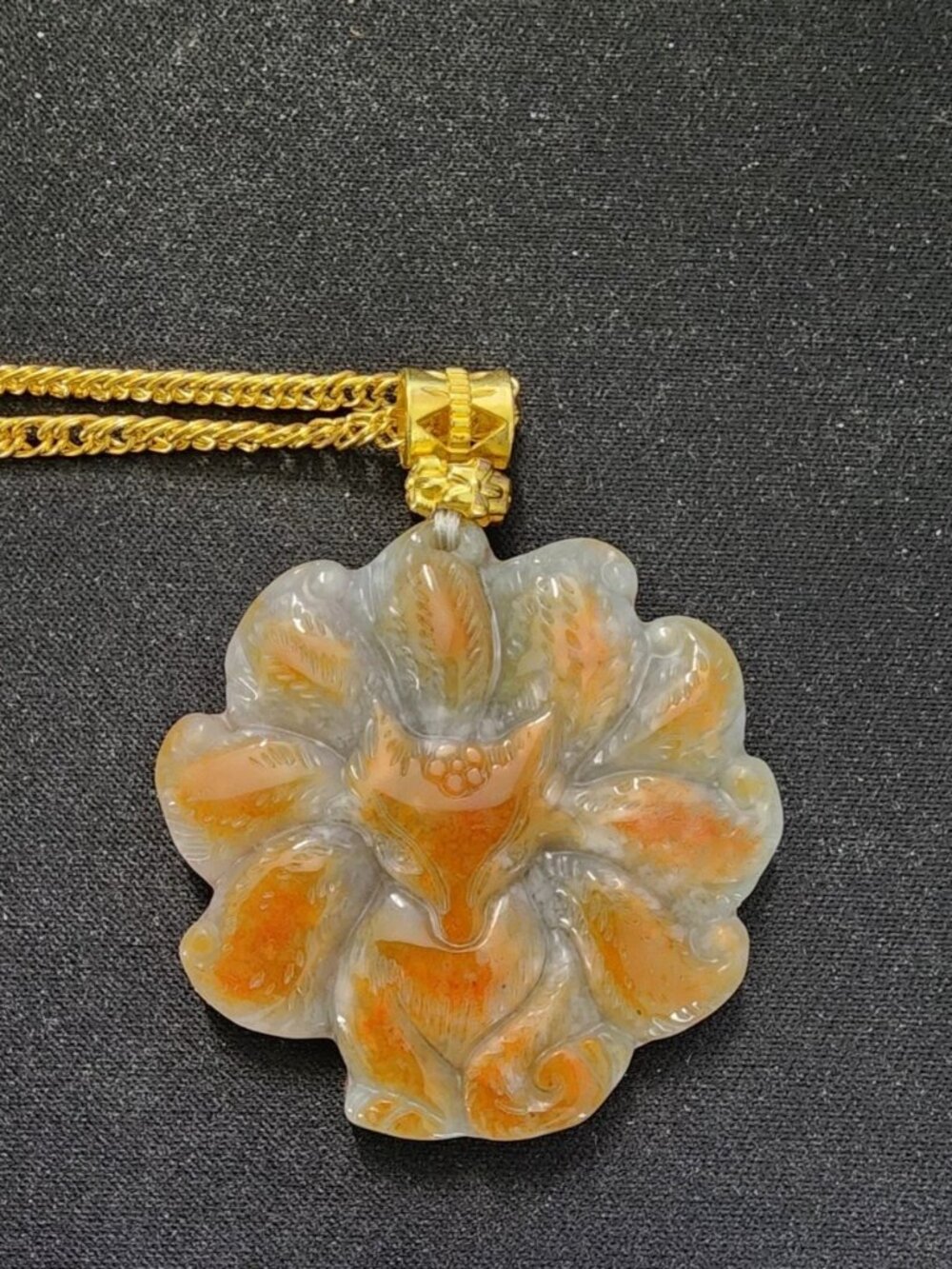 29.82gram Burmese Grade A Jadeite Jade Yellow/Gold 9 Tailed Fox - Kitsune - COA